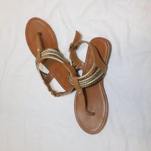 Brown American Eagle Flop Flops with Gold Strap (Size 7 Women's)